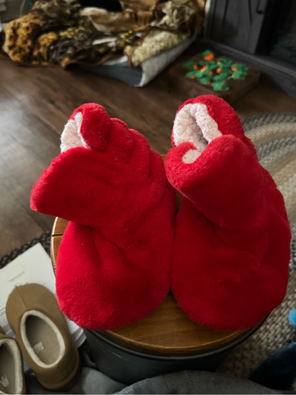 Cozy Red Plush womens Booties - Soft slippers